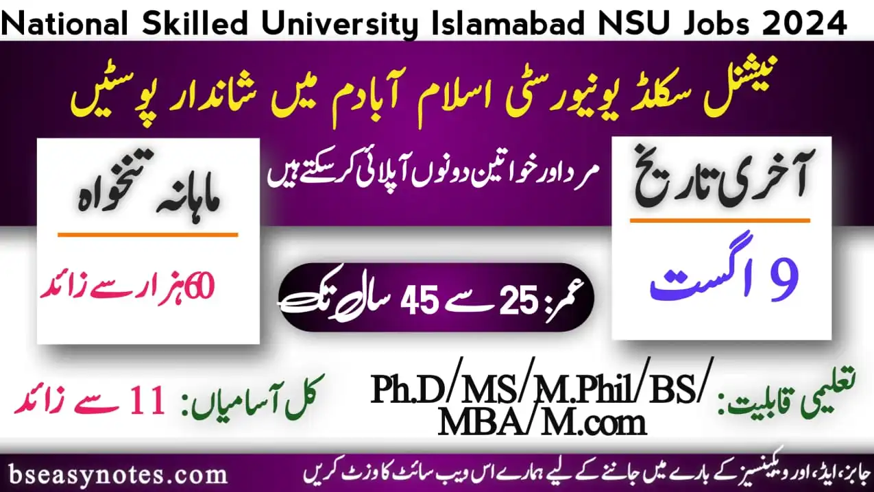 National Skilled University Islamabad NSU Jobs 2024