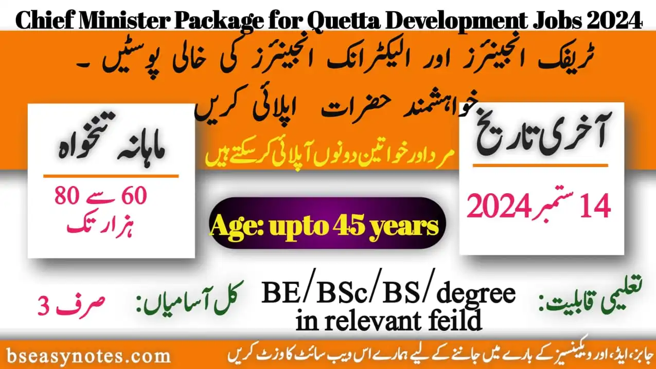 Chief Minister Package for Quetta Jobs 2024