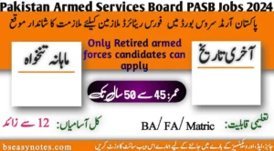 Pakistan Armed Services Board PASB Jobs 2024