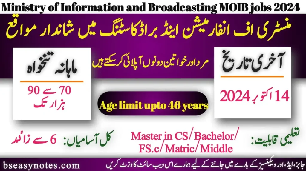 Ministry of Information and Broadcasting MOIB Jobs 2024