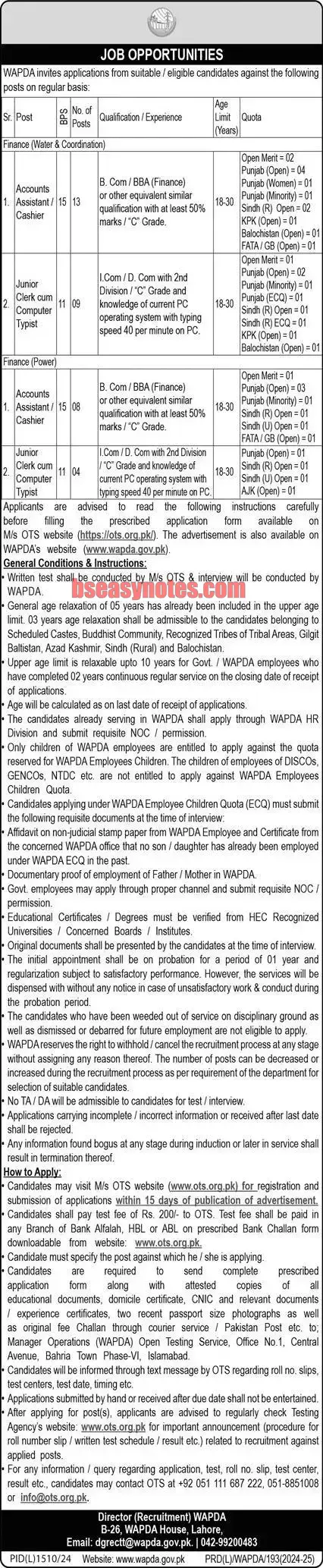 WAPDA 2024 jobs Advertisement