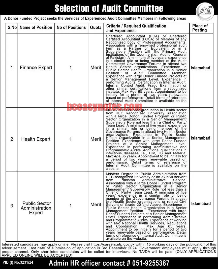 Donor Funded Project Islamabad 2024 Jobs 