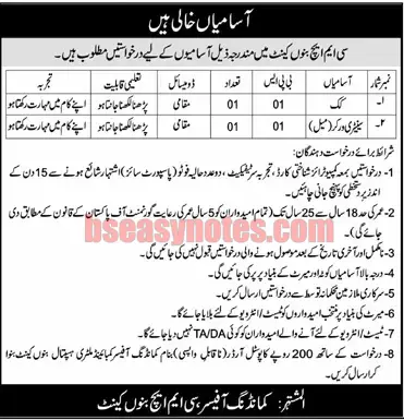 CMH Bannu Jobs 2024 Advertisement