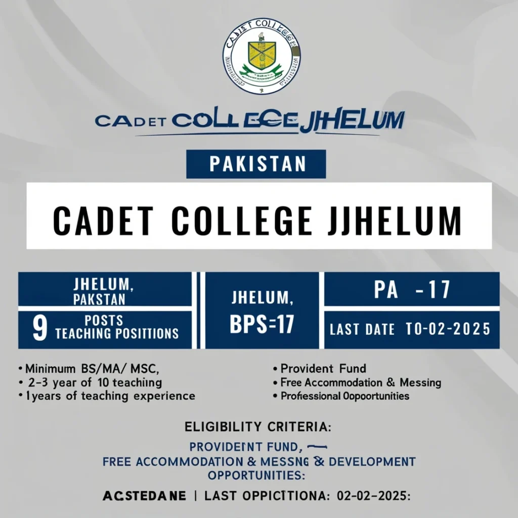 Cadet College Jhelum Jobs 2025