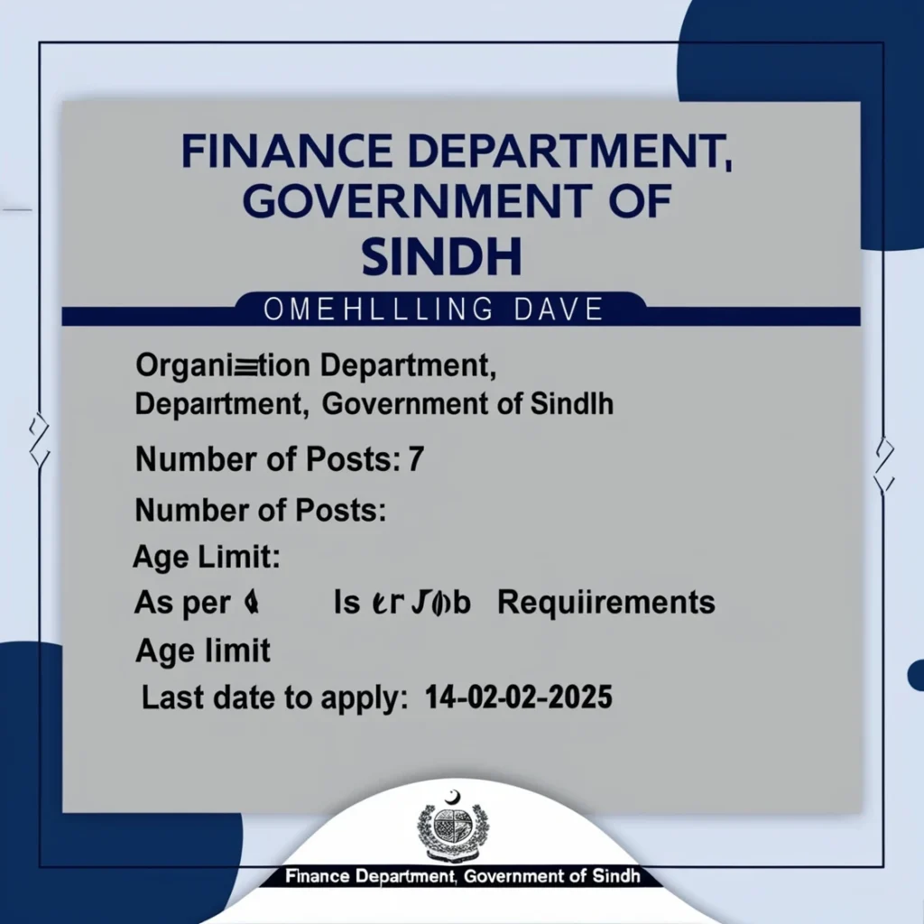 Finance Department Sindh Jobs 2025