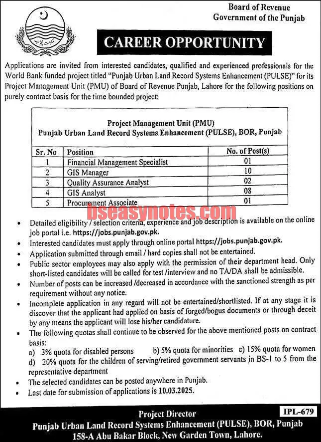 Board of Revenue Punjab Job 2025